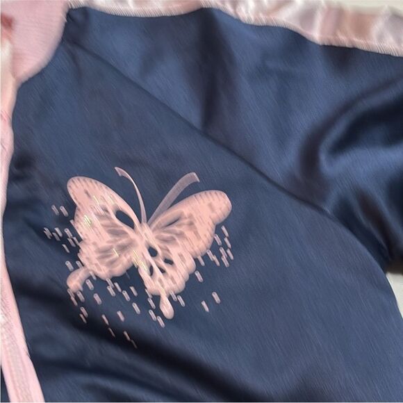 Colorful Planet | Navy Blue Girls Satin Butterfly Reversible Lined Bomber 6/6X - Picture 6 of 15